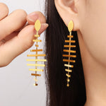 18K gold exquisite personalized fish bone and tassel design light luxury style earrings - QH Clothing