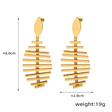 18K gold exquisite personalized fish bone and tassel design light luxury style earrings - QH Clothing