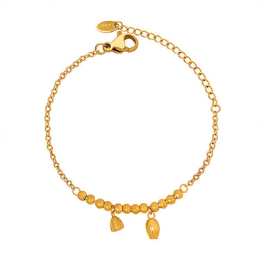 18K gold trendy and fashionable lotus flower with round bead design light luxury style anklet - QH Clothing