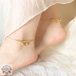 18K gold trendy and fashionable lotus flower with round bead design light luxury style anklet - QH Clothing