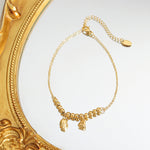 18K gold trendy and fashionable lotus flower with round bead design light luxury style anklet - QH Clothing