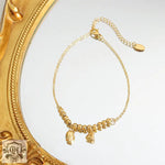 18K gold trendy and fashionable lotus flower with round bead design light luxury style anklet - QH Clothing