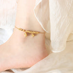 18K gold trendy and fashionable lotus flower with round bead design light luxury style anklet - QH Clothing