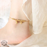 18K gold trendy and fashionable lotus flower with round bead design light luxury style anklet - QH Clothing