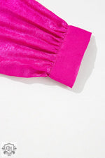 Hot pink velvet fabric with elastic cuff detail for Gold Metallic Frilled Babydoll Blouse