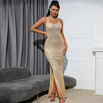 Women Clothing Split Sequ Dress Evening Maxi Dress Women Gold Sequin Rhinestone - Quality Home Clothing| Beauty