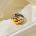 18K gold fashionable gold and silver color matching thread design ring - QH Clothing