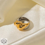 18K gold fashionable gold and silver color matching thread design ring - QH Clothing