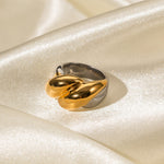 18K gold fashionable gold and silver color matching thread design ring - QH Clothing