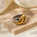 18K gold fashionable gold and silver color matching thread design ring - QH Clothing