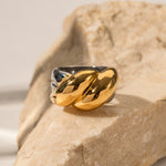 18K gold fashionable gold and silver color matching thread design ring - QH Clothing