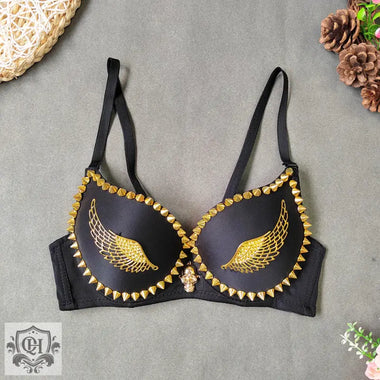 Golden Angel Wings Beaded Corset Short Chest Seamless Bare Back Body Shaping Bullet Tube Top Women:  "Golden Angel Wings Beaded Corset" - QH Clothing