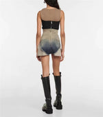 Gradient Ombre High Waist Denim Shorts - QH Clothing