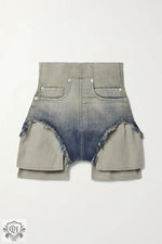 Gradient Ombre High Waist Denim Shorts - QH Clothing