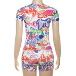 Graffiti Print Shorts Set - Clothing