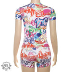 Graffiti Print Shorts Set - Clothing