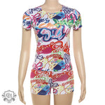 Graffiti Print Shorts Set - Clothing