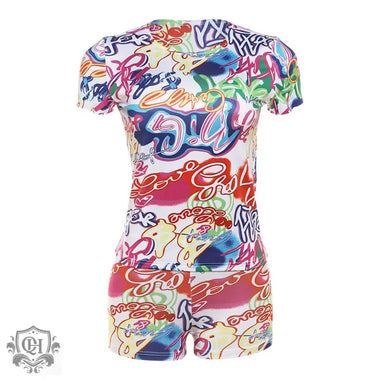 Graffiti Print Shorts Set - Clothing