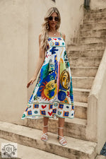 ’Boho Graffiti Print Swing Dress’ - Clothing