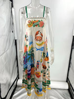 Graffiti Print Swing Linen Dress - QH Clothing