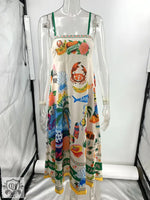 Graffiti Print Swing Linen Dress - QH Clothing