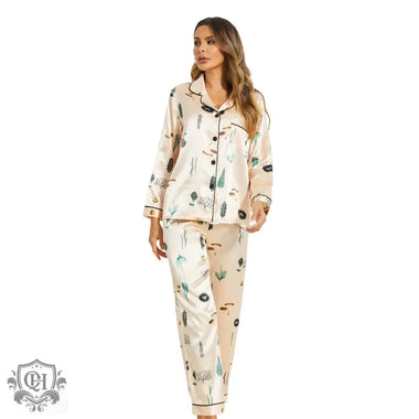 ​Satin Tropical Print Pajama Set -  QH Clothing