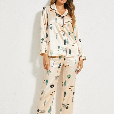 ​Satin Tropical Print Pajama Set -  QH Clothing