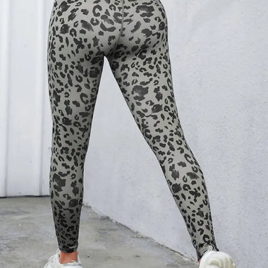 Gray Classic Leopard Print Active Leggings - Bottoms/Leggings