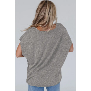 Gray Crochet Lace Detail Oversized Tee - Tops/Tops & Tees