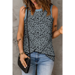 Gray Leopard Print Round Neck Tank Top - Tops/Tank Tops