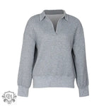 Gray Turn Down Collar Sweater - QH Clothing