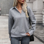 Gray Turn Down Collar Sweater - QH Clothing