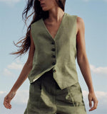 Green Button Summer Vest - Clothing