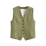 Green Button Summer Vest - XS / Green - Clothing