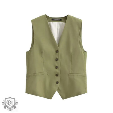 Green Button Summer Vest - Clothing