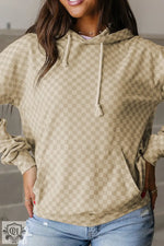 Green Checkered Print Kangaroo Pocket Drawstring Hoodie - Tops/Sweatshirts & Hoodies