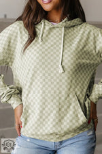 Green Checkered Print Kangaroo Pocket Drawstring Hoodie - Tops/Sweatshirts & Hoodies