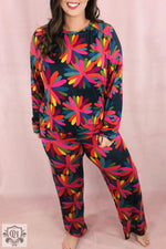 Colorful Floral Pajama Set from Green Plus Size Printed Long Sleeve and Pants Lounge Set