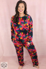 Colorful floral pajama set from Green Plus Size Printed Long Sleeve and Pants Lounge Set