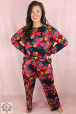 Colorful floral pajama set from Green Plus Size Printed Long Sleeve and Pants Lounge Set