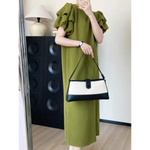 Puff Sleeve Green Straight Dress Summer Women Mid Length High Sense Loose Maxi Dress - Quality Home Clothing| Beauty