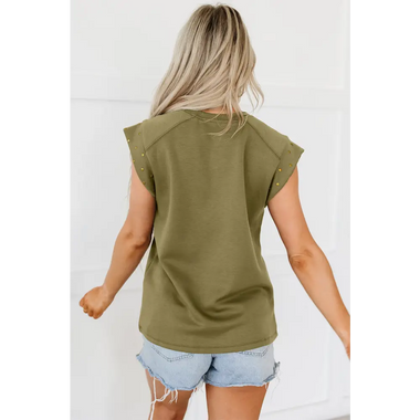 Guacamole Green Studded Short Sleeve Top - Tops/Tops & Tees