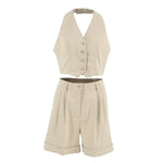 Halter Buttoned Vest & Shorts Set - Clothing