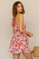 Women Summer Vacation Floral Ruffled Tiered A Line Tie Backless Dress - Quality Home Clothing| Beauty