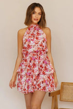 Women Summer Vacation Floral Ruffled Tiered A Line Tie Backless Dress - Quality Home Clothing| Beauty