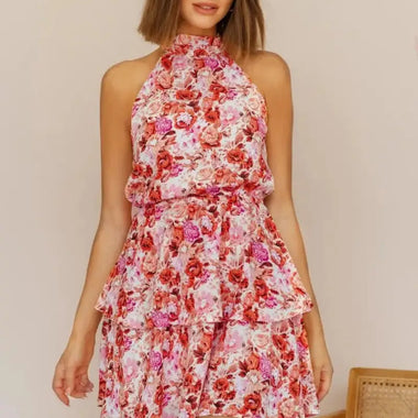 Women Summer Vacation Floral Ruffled Tiered A Line Tie Backless Dress - Quality Home Clothing| Beauty