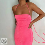 Summer Sexy Backless Lace-up Maxi Dress Tube Top Halter Dress Glitter - Quality Home Clothing| Beauty