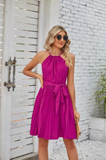 Summer Women Clothing Halter Lace Up Sleeveless Pleated Mini Dress - Quality Home Clothing| Beauty