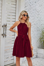 Summer Women Clothing Halter Lace Up Sleeveless Pleated Mini Dress - Quality Home Clothing| Beauty