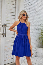 Summer Women Clothing Halter Lace Up Sleeveless Pleated Mini Dress - Quality Home Clothing| Beauty